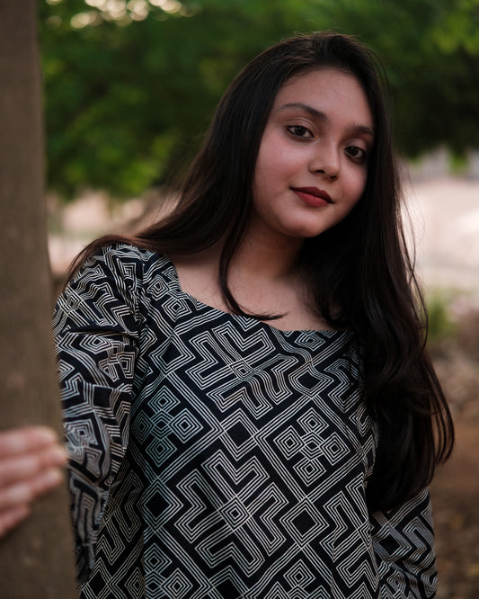 Monochrome Maze Short Dress