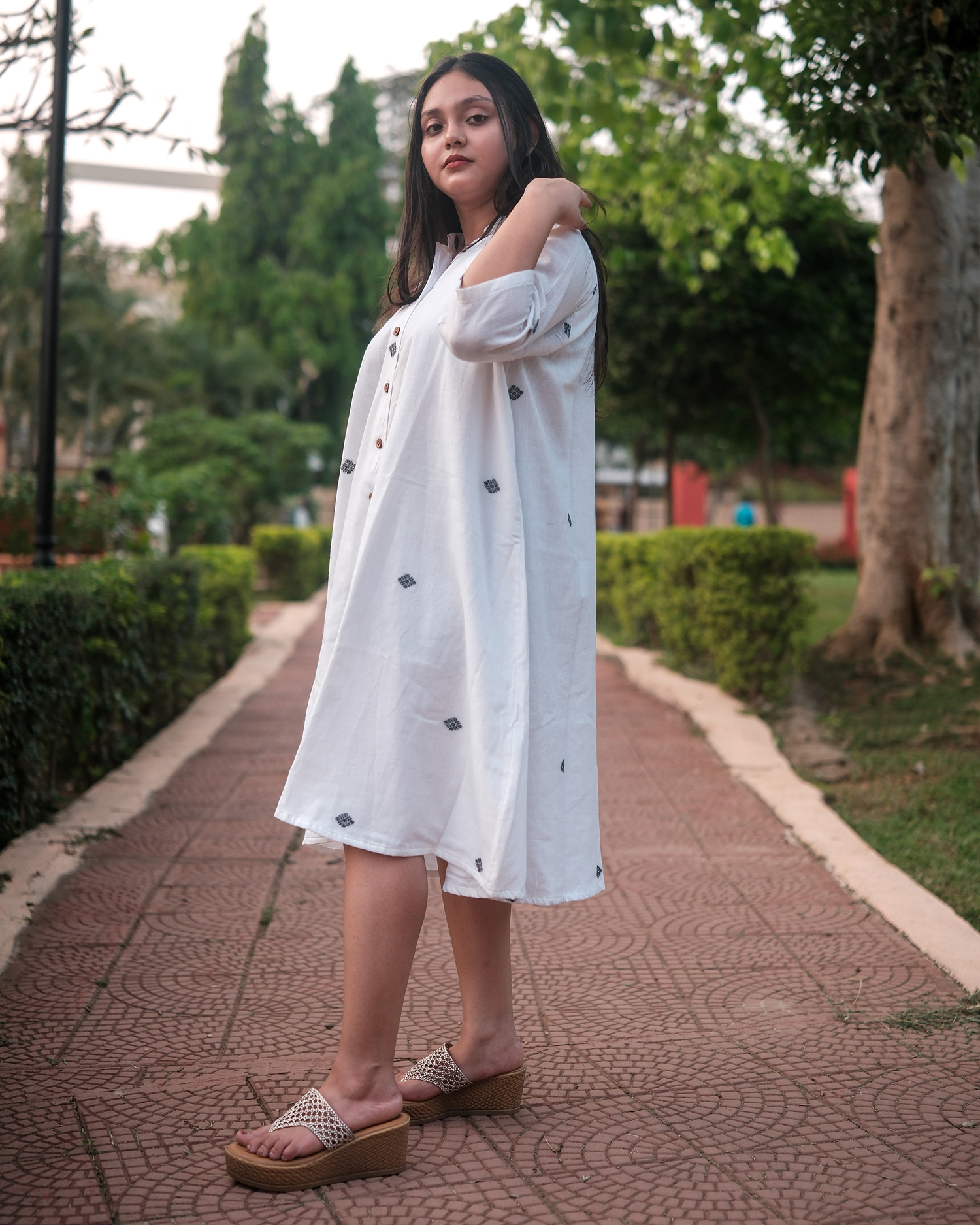 Anti-Fit Jamdani White Dress