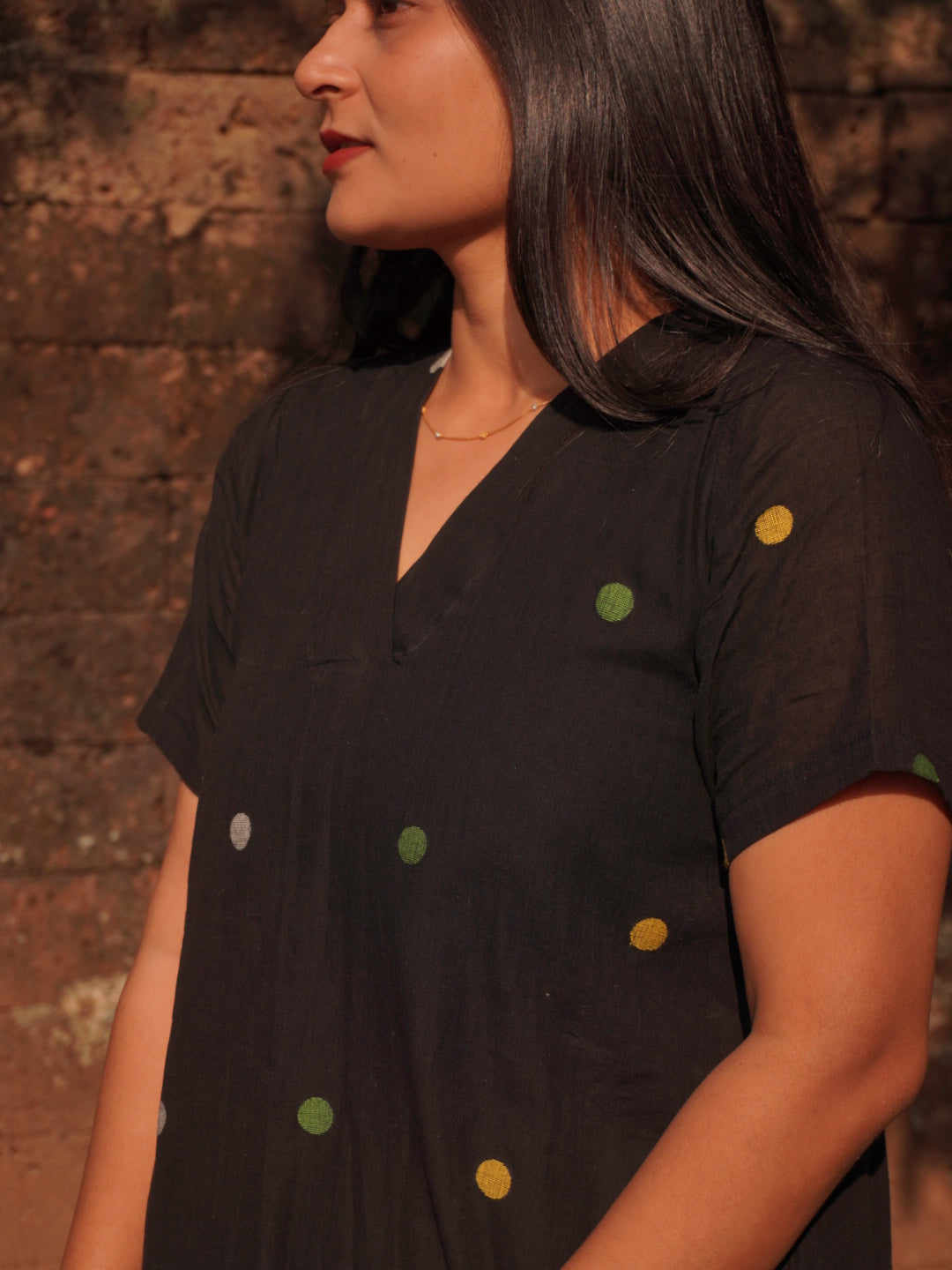 Raat Ki Rangoli Black Jamdani Half Sleev Cotton Dress