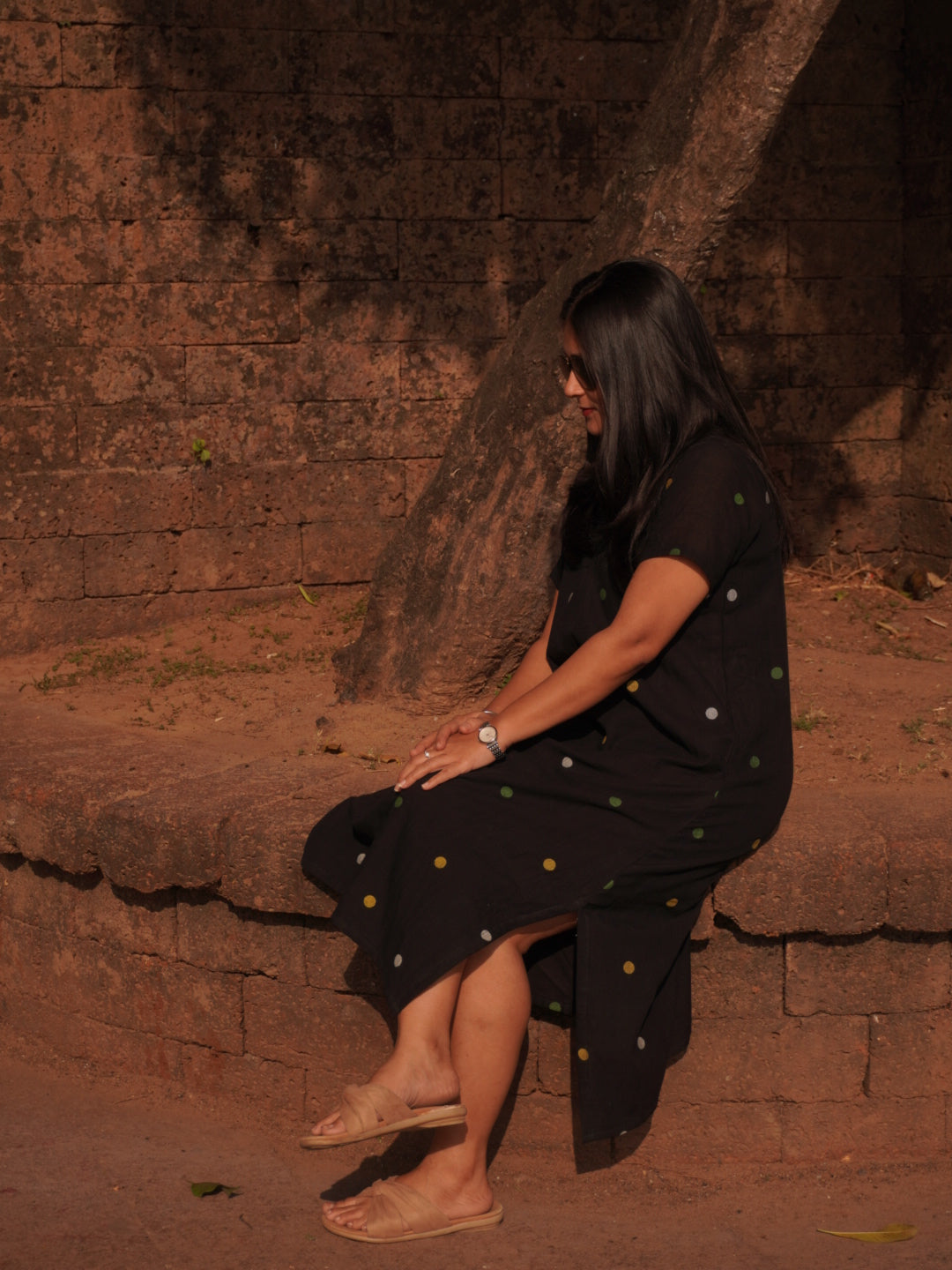 Raat Ki Rangoli Black Jamdani Half Sleev Cotton Dress