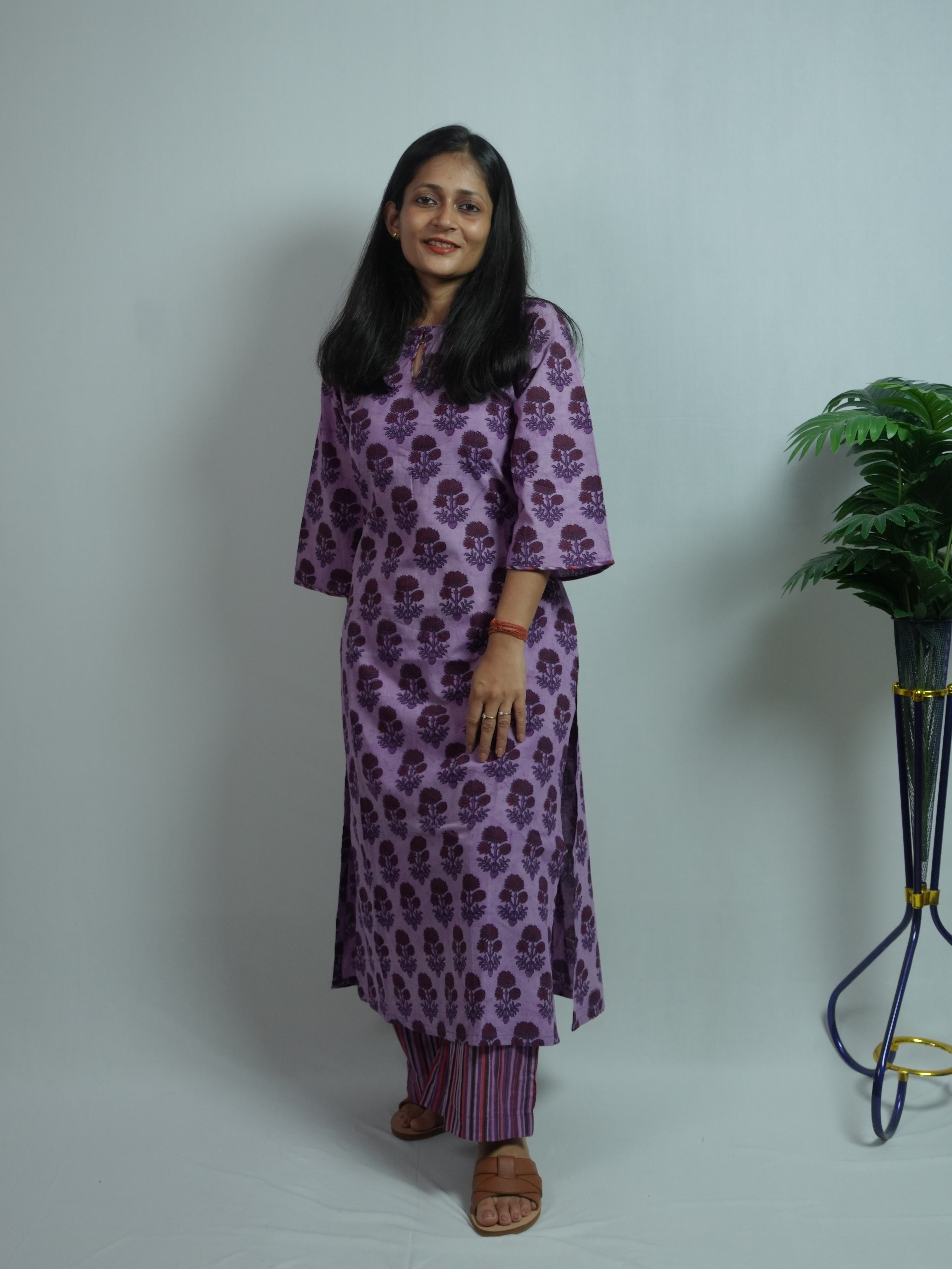 Lavender Bloom Ajrakh Hand Block Printed Kurta Set