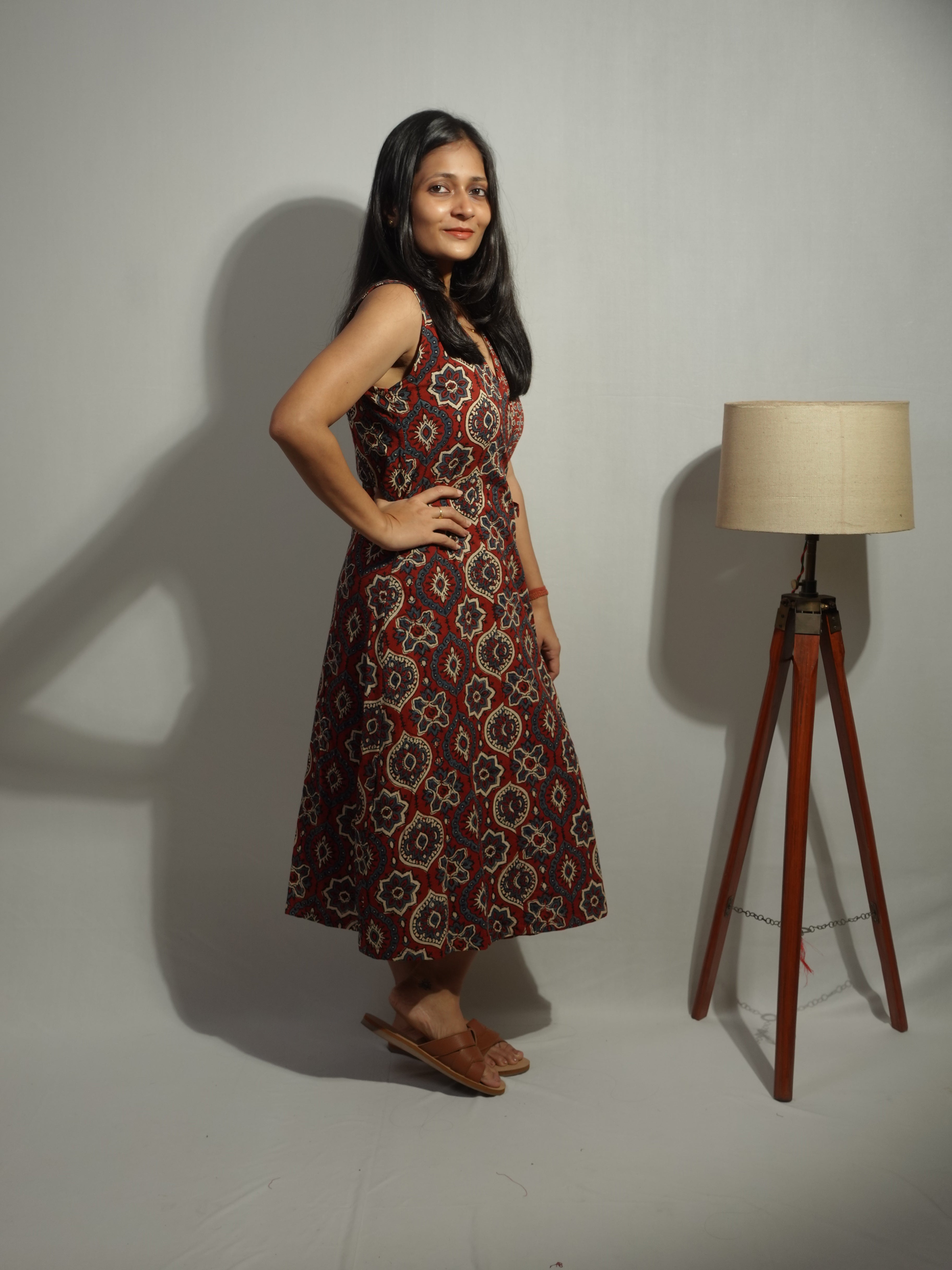 Mehr Cotton Wrap Dress - Warm Tone Handmade Women's Adjustable Dress