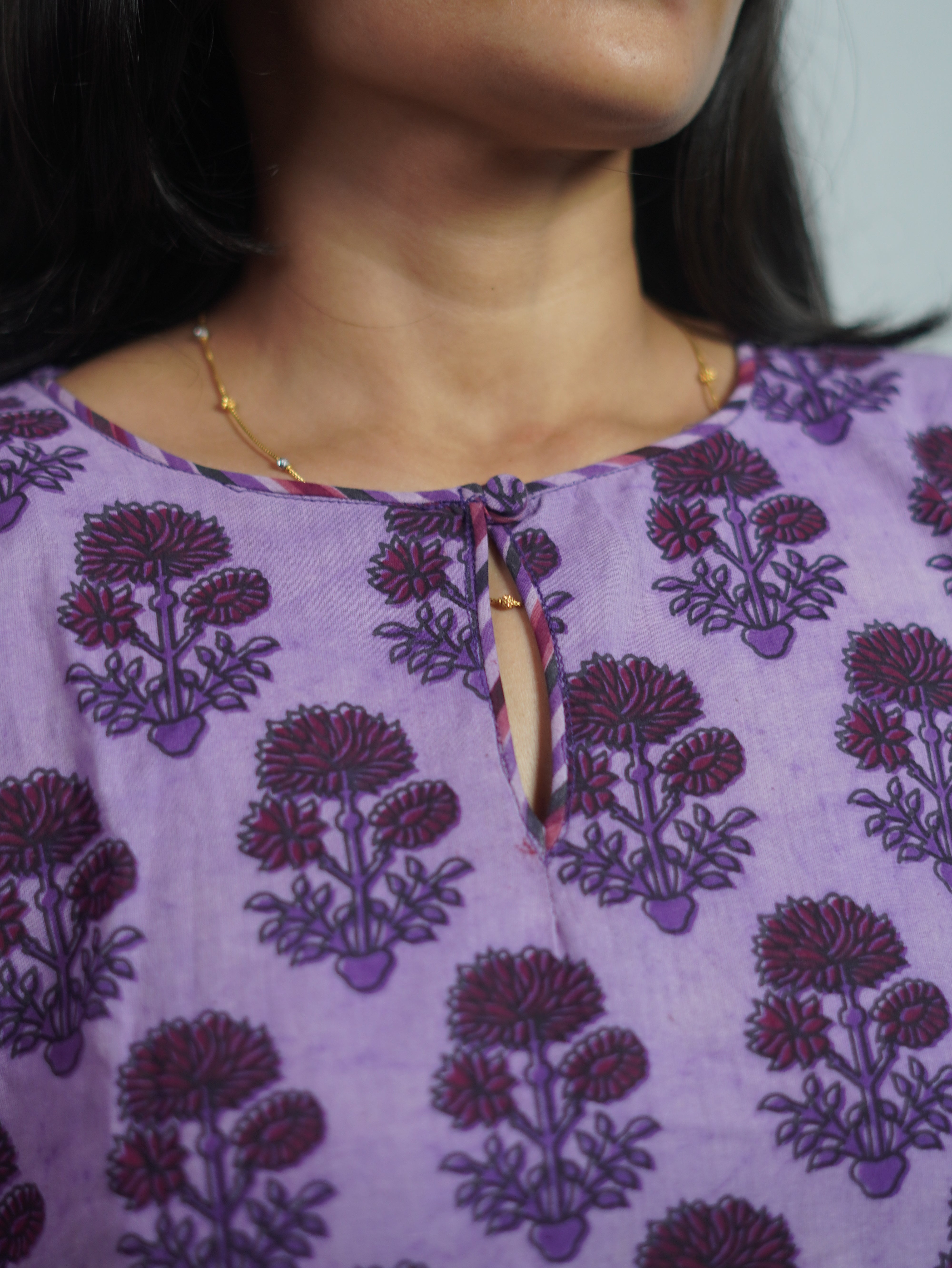 Lavender Bloom Ajrakh Hand Block Printed Kurta Set