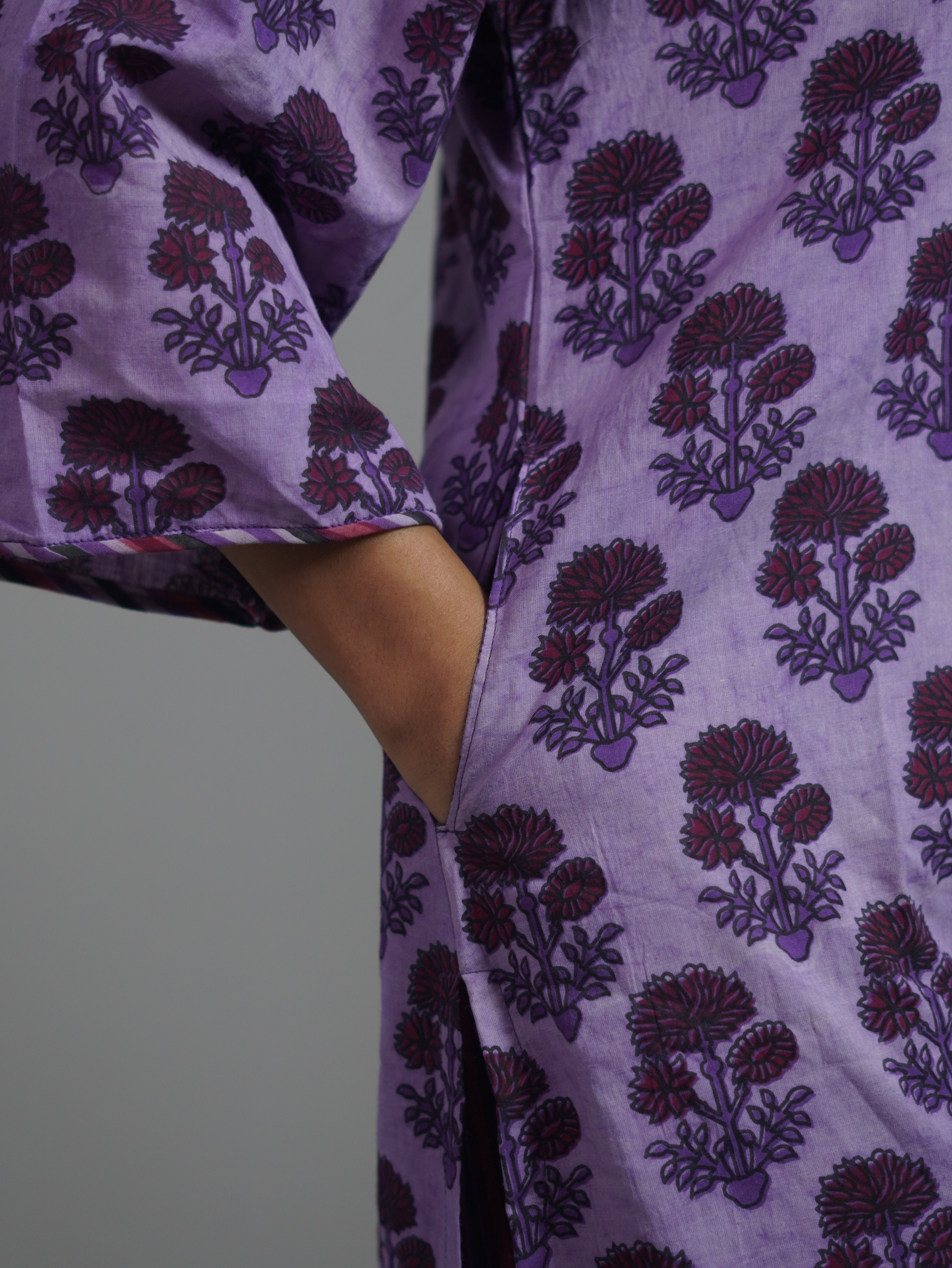 Lavender Bloom Ajrakh Hand Block Printed Kurta Set