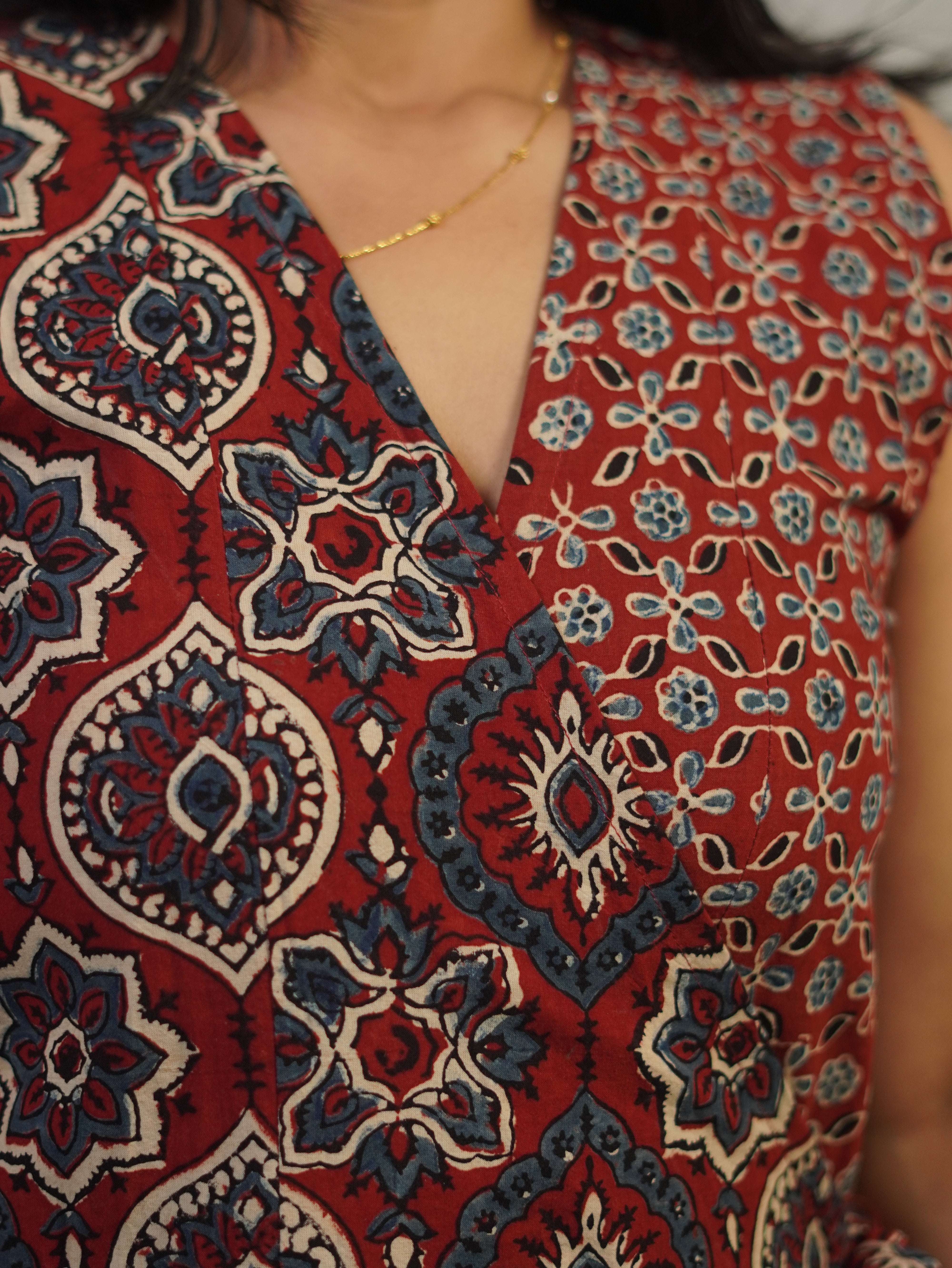 Mehr Cotton Wrap Dress - Warm Tone Handmade Women's Adjustable Dress