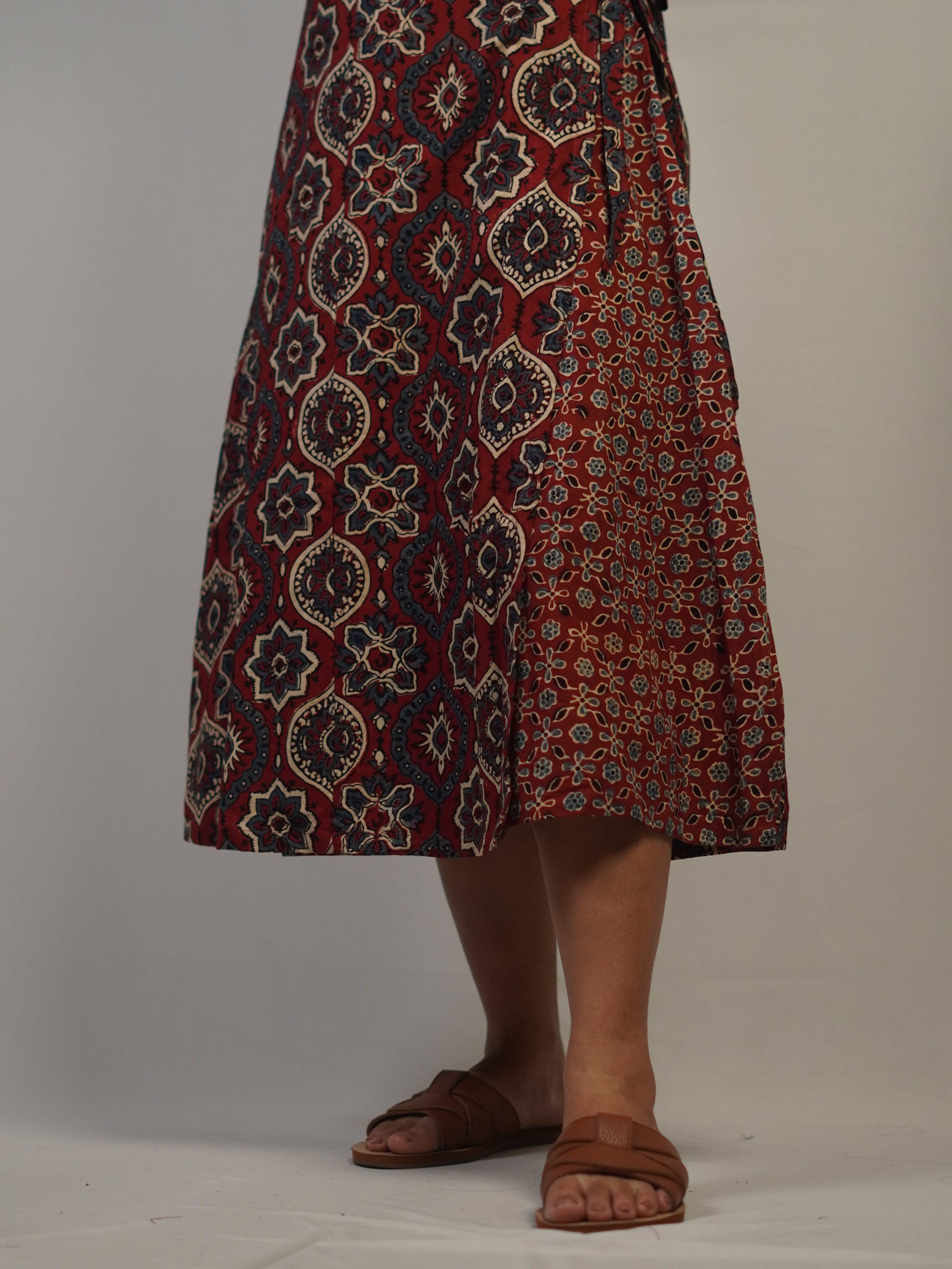 Mehr Cotton Wrap Dress - Warm Tone Handmade Women's Adjustable Dress