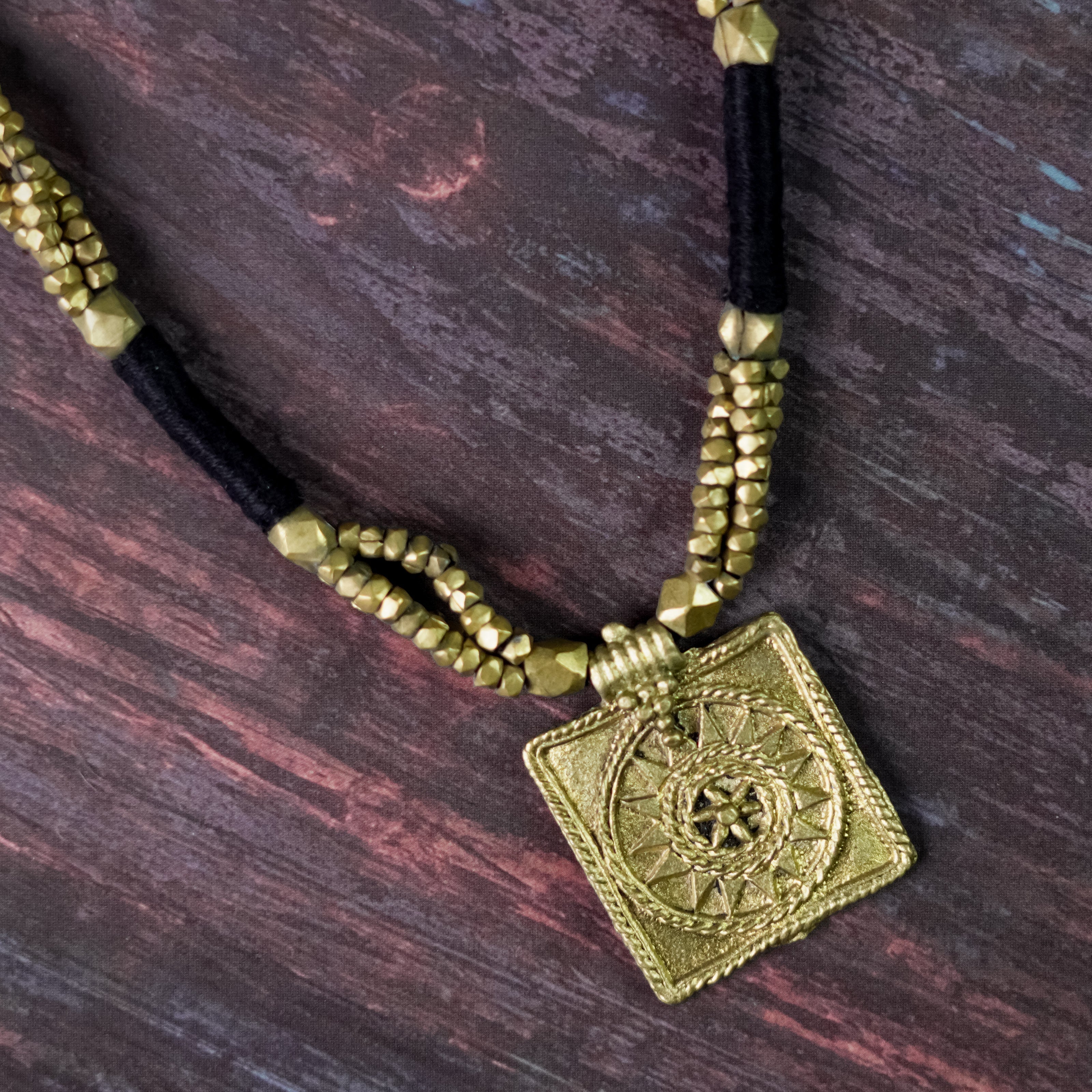 Black and Gold Square Pendant Neckpiece