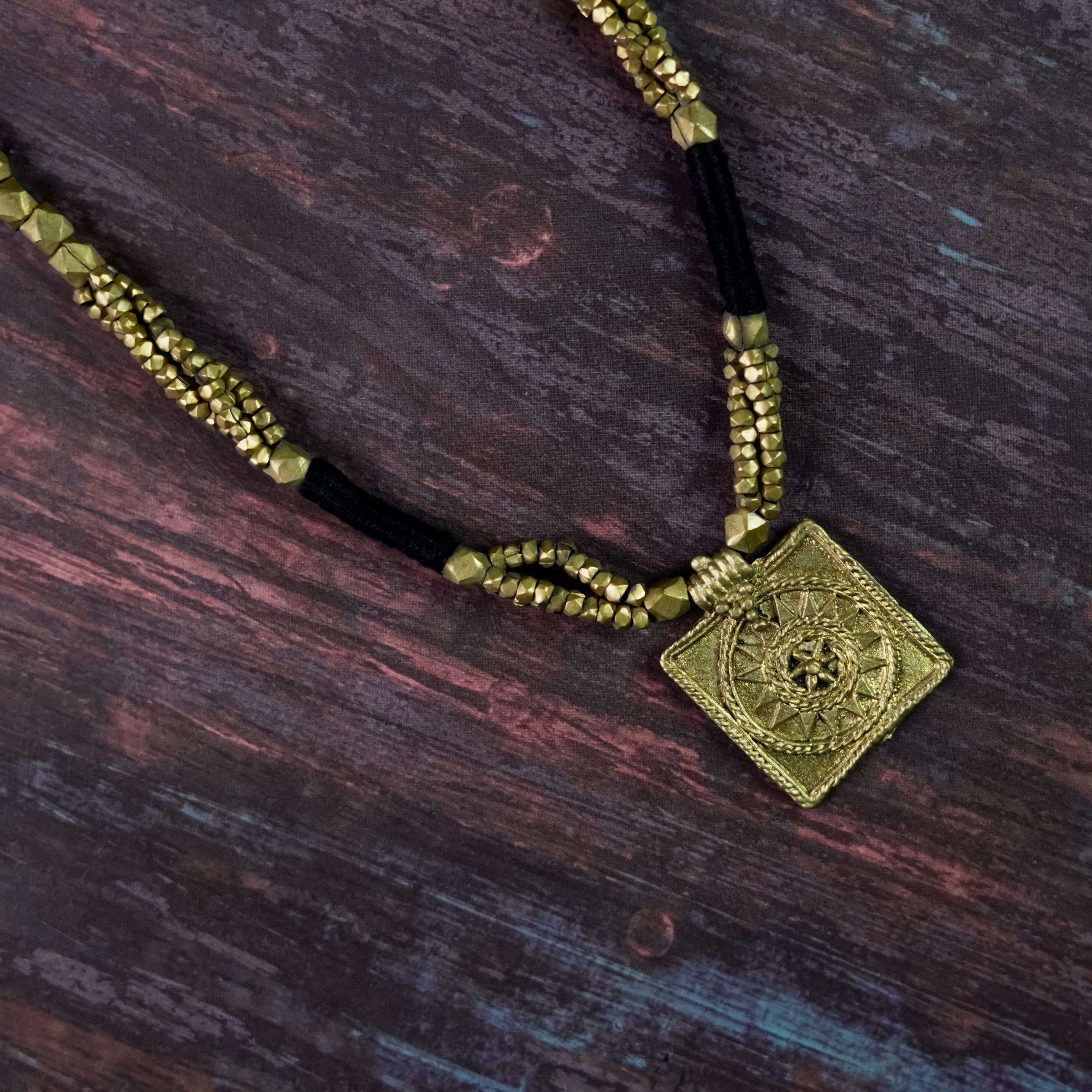 Black and Gold Square Pendant Neckpiece