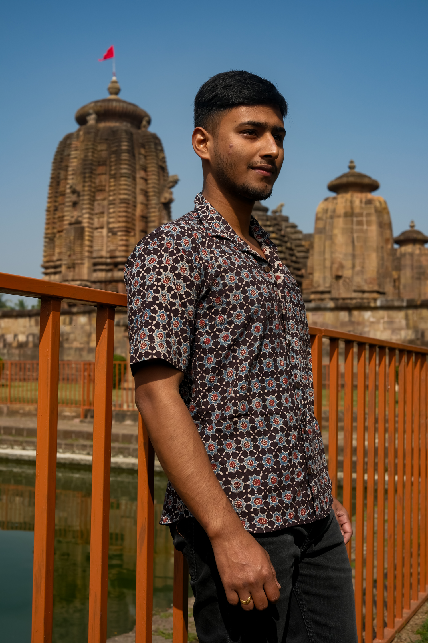 Bahar Ajrakh Cotton Shirt - Multicolor Spring Block Print Handmade Men's Shirt