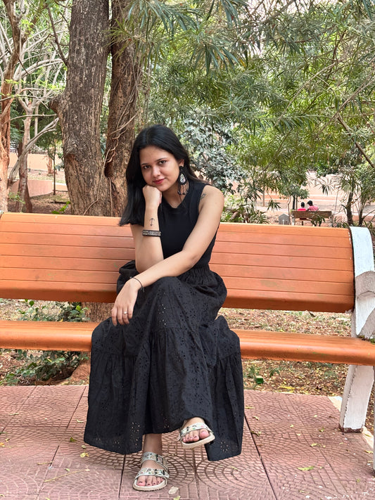 Black Hakoba Tiered Skirt