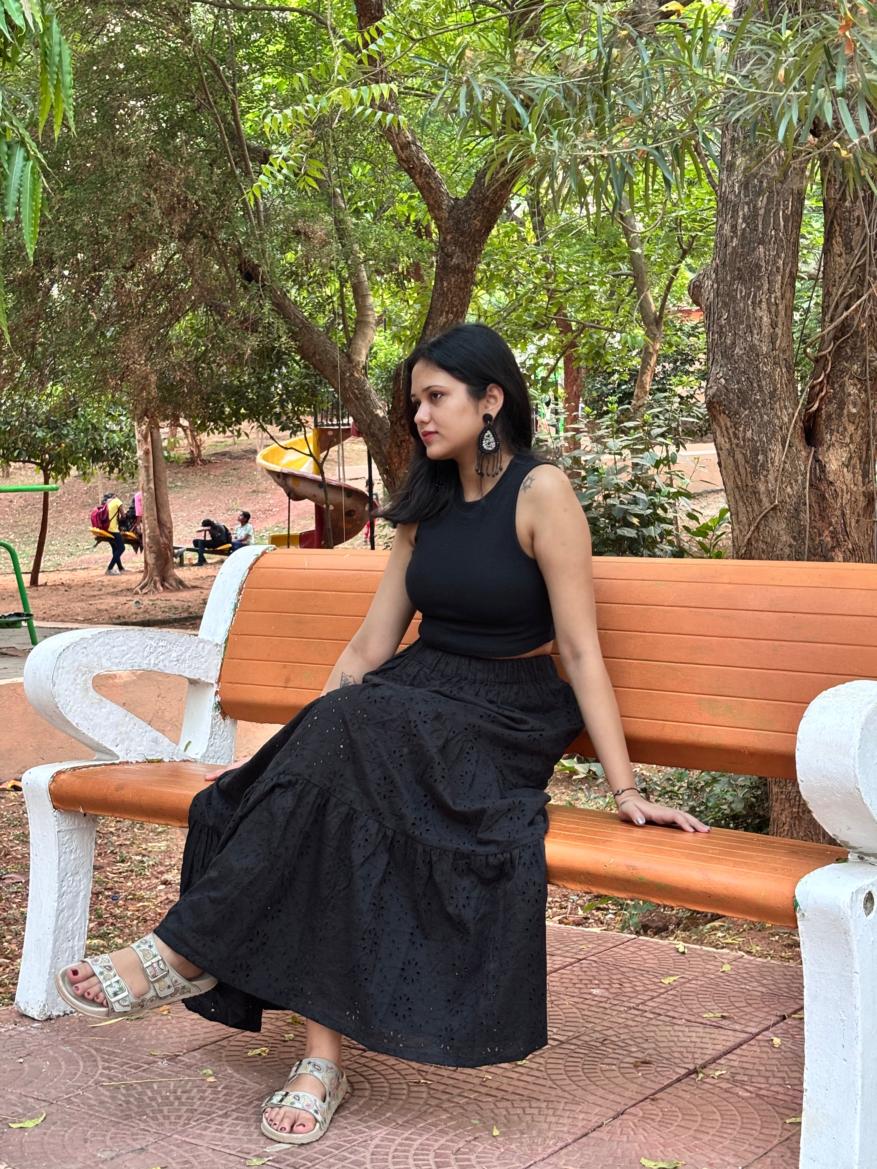 Black Hakoba Tiered Skirt