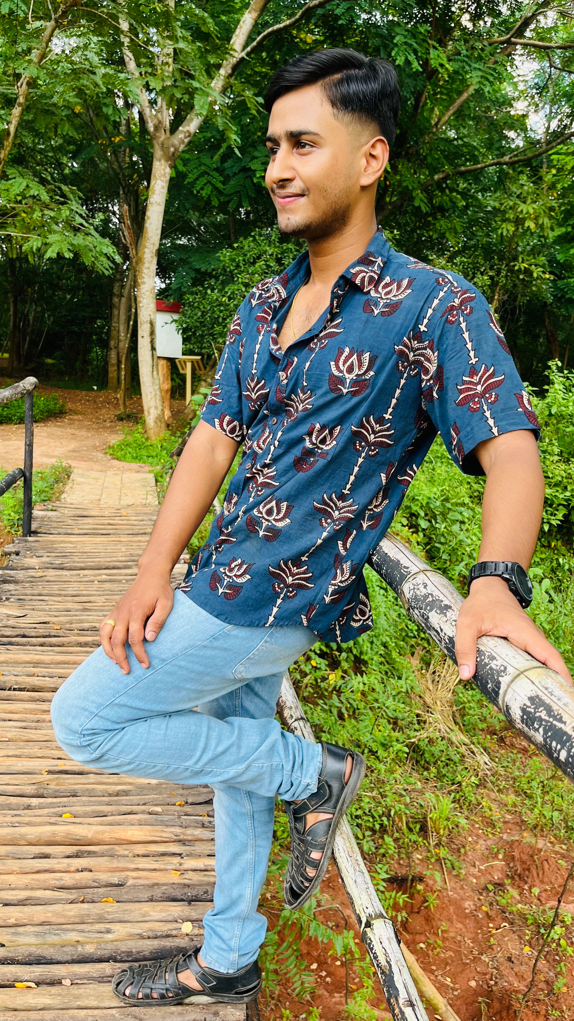 Neel Kamal Ajrakh Cotton Shirt - Indigo Blue Traditional Block Print Men's Shirt