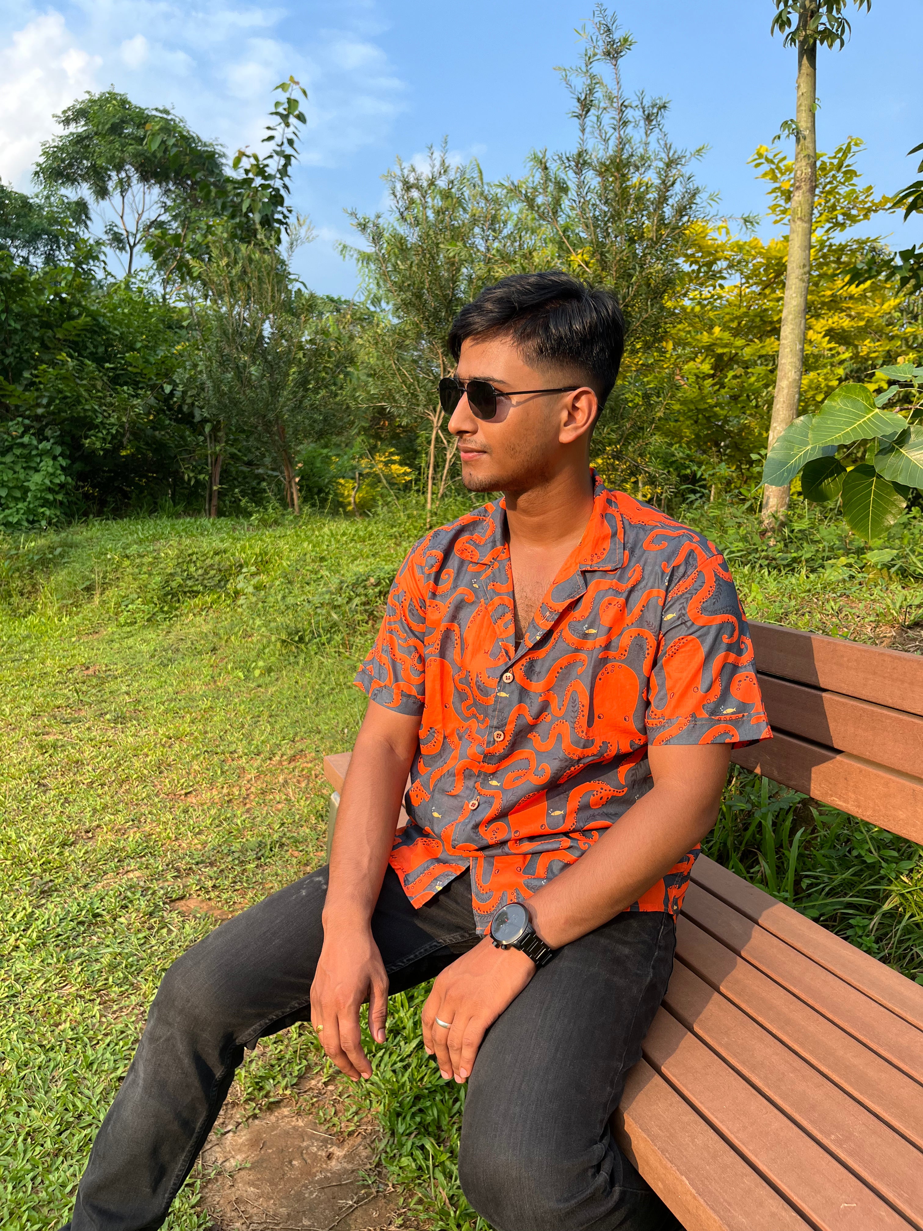 Octopus Print Cotton Shirt - Handmade Men's Shirt