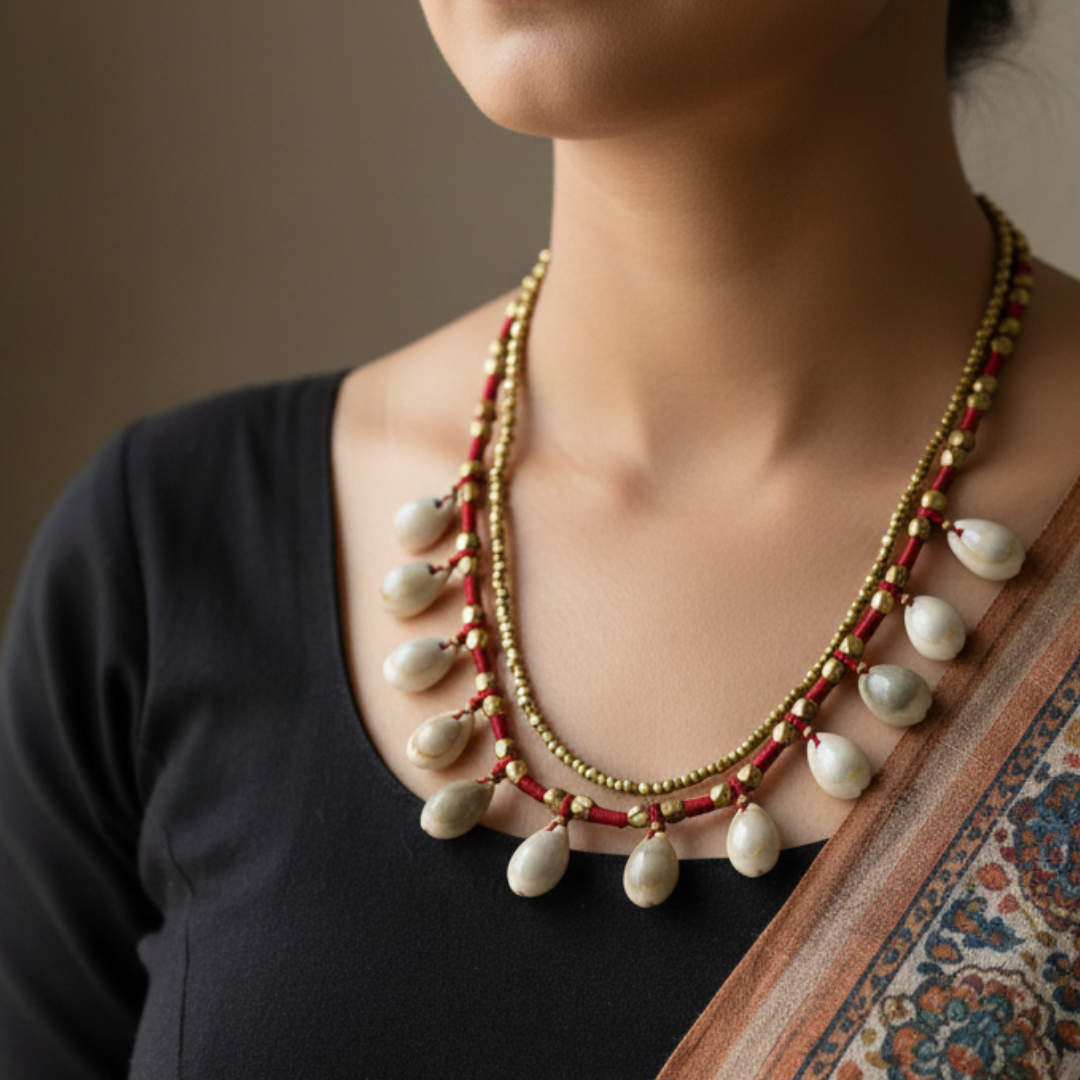 Long Double Line Dhokra Neckpiece